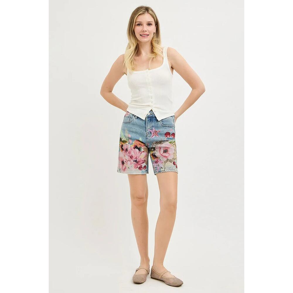 "Botanica" Floral Print Denim Shorts - Picture 2 of 5